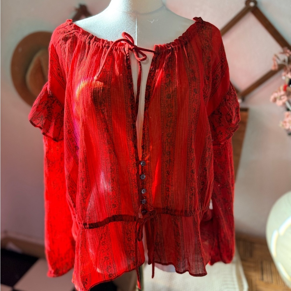 Free People Scarlet Peasant Blouse